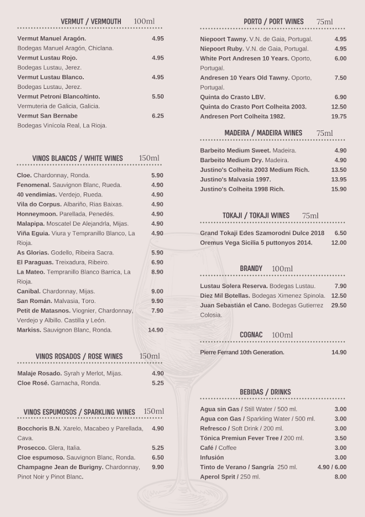 Restaurante Pura Cepa Ronda — Carta