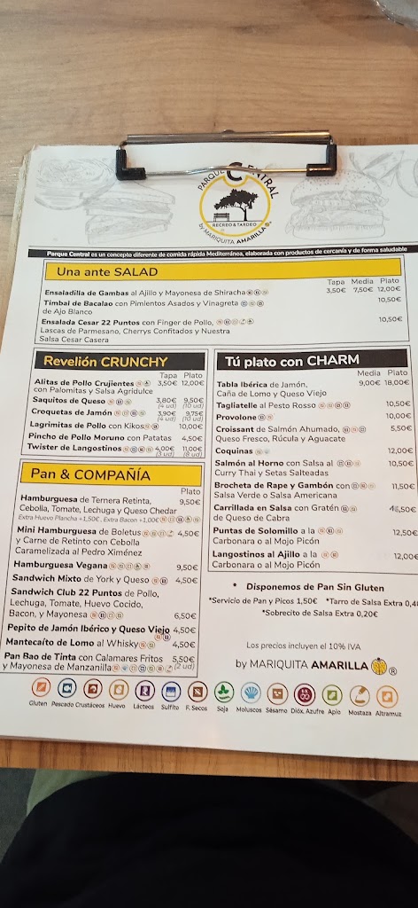 Parque Central, Recreo & Tardeo — Carta
