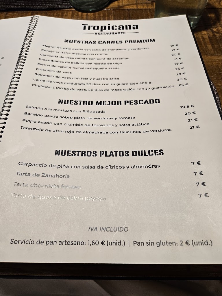 Restaurante Tropicana — Carta