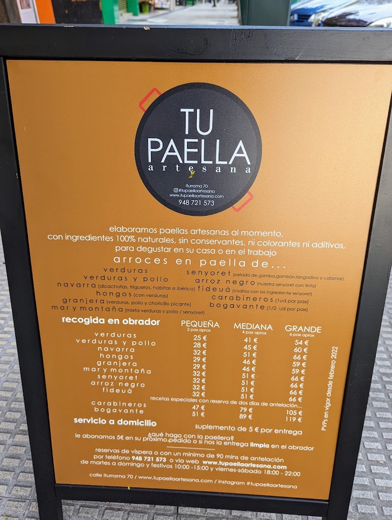 Tu Paella Artesana — Carta