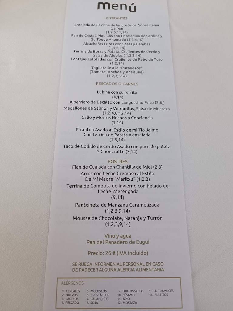 Restaurante El Colegio — Carta