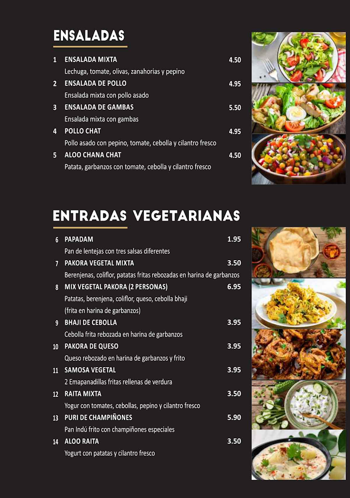 Restaurante Indio NOOR MAHAL El Ancla — Carta