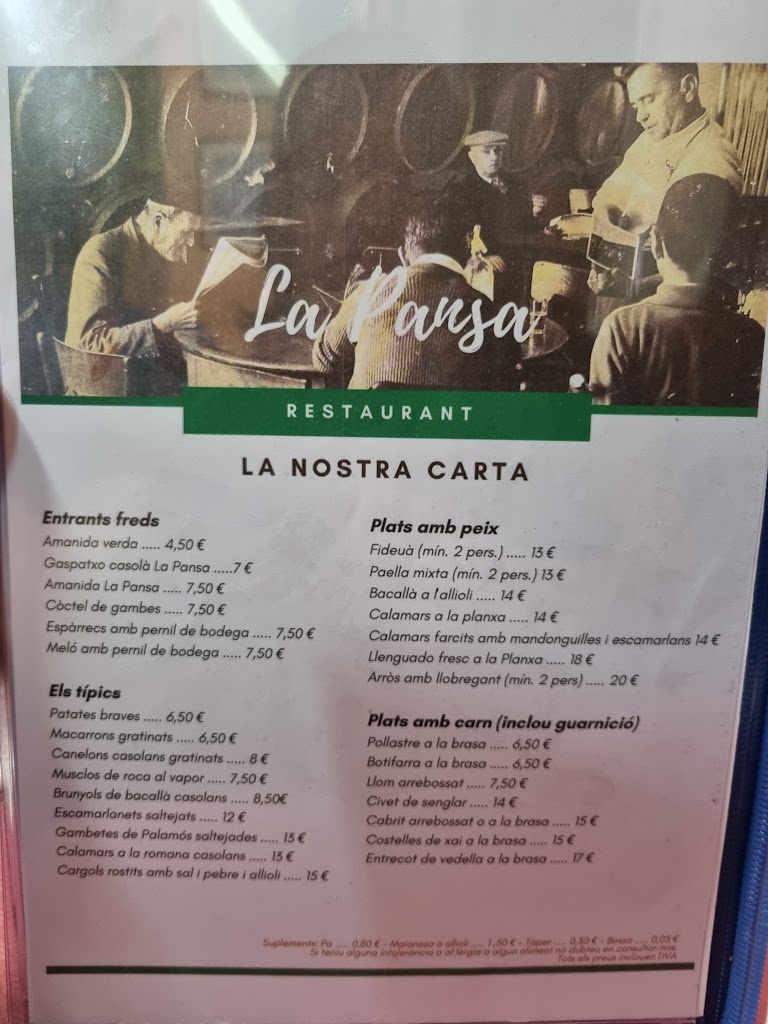 Restaurant La Pansa — Carta