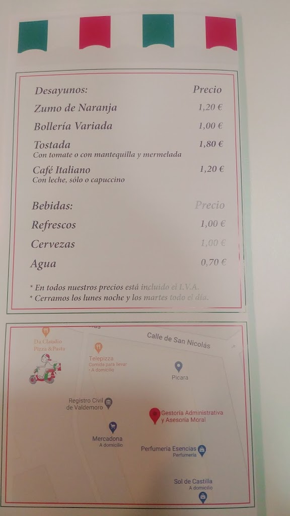 Da Claudio Pizza & Pasta — Carta