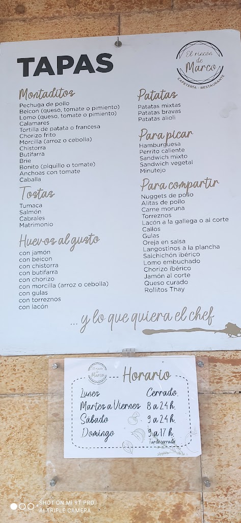 Restaurante El Rincon de Marco — Carta