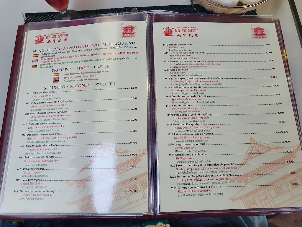 Restaurante Chino Nan Kin Garden — Carta