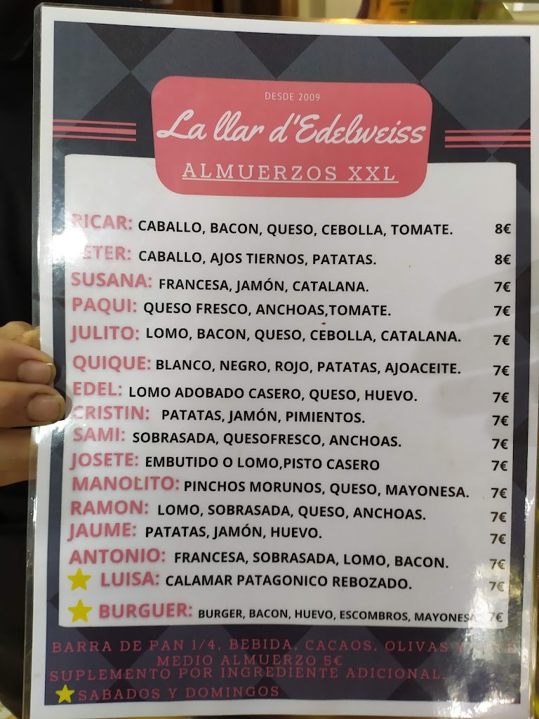 La Llar D'Edelweiss — Carta