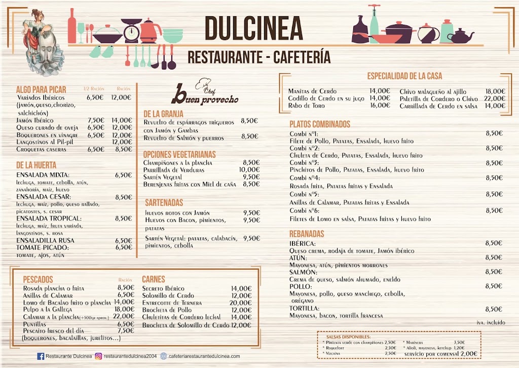 Cafeteria Restaurante Dulcinea — Carta
