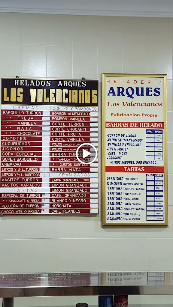 Helados Arques Los Valencianos — Carta