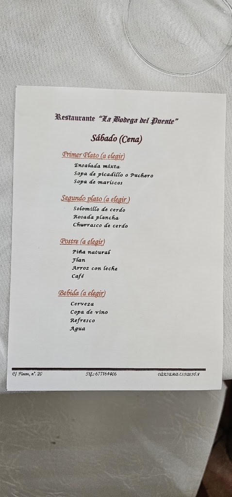 Restaurante La Bodega del Puente — Carta