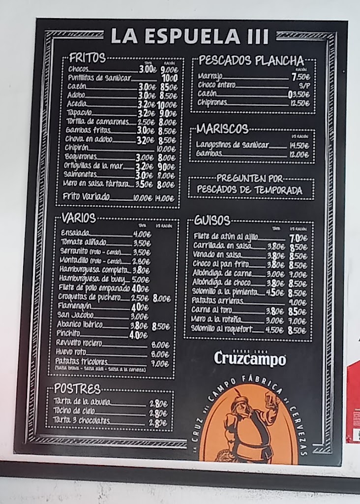 Bar la Espuela 3 — Carta
