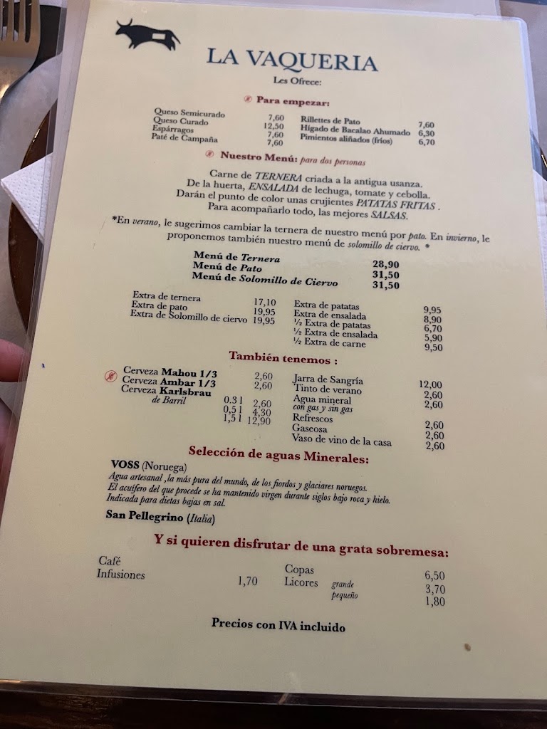 La Vaqueria — Carta