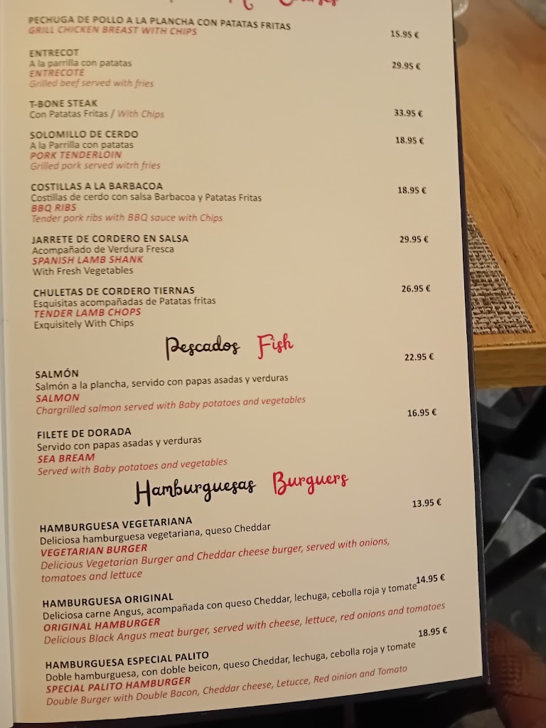 Palito tapas restaurante — Carta