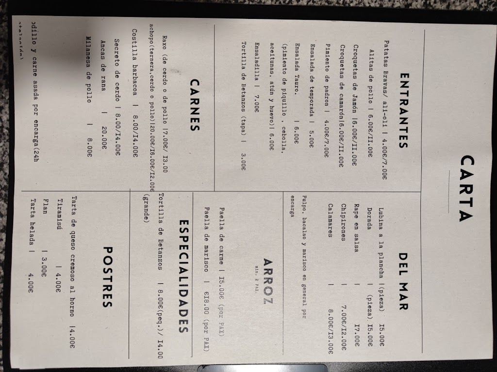 Meson bar Tauro — Carta