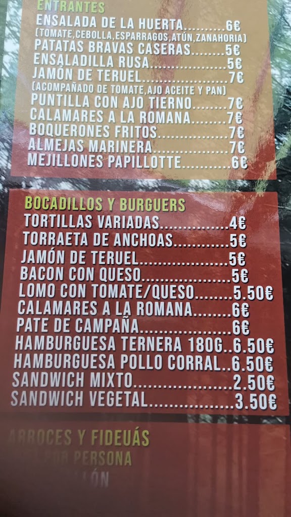 Restaurante El Quinto Pino — Carta