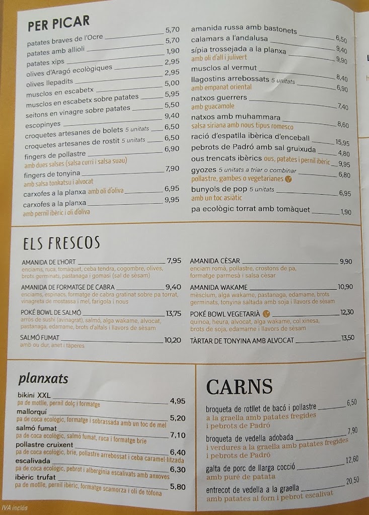 Ocre Bar — Carta