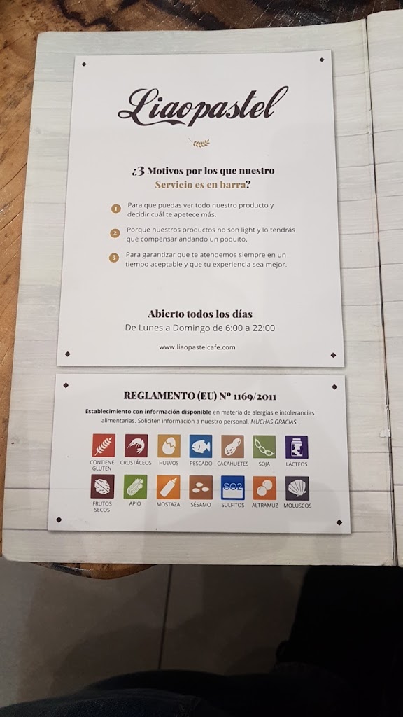 Liaopastel PANADERIA CAFETERIA. — Carta