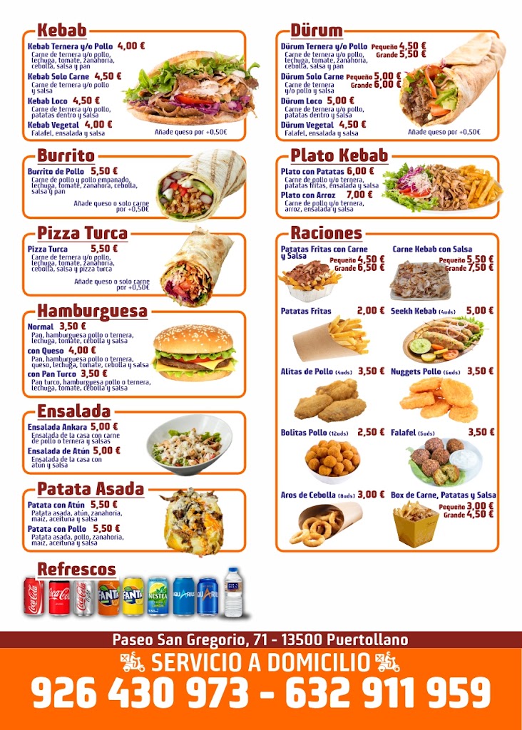 Paseo kebab Puertollano — Carta