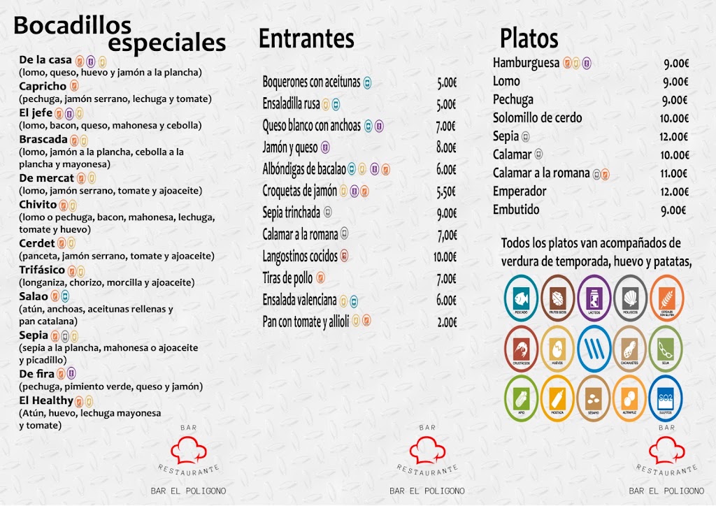 Bar-Restaurante El Poligono — Carta