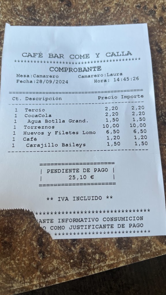 Come y Calla — Carta