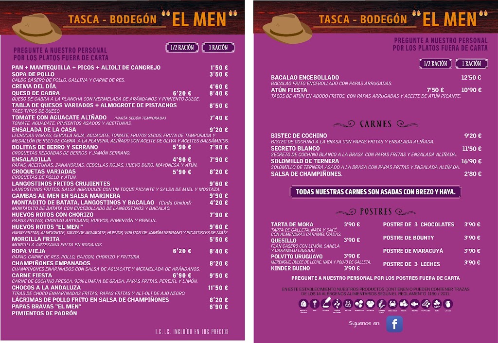 Tasca Bodegon El Men — Carta