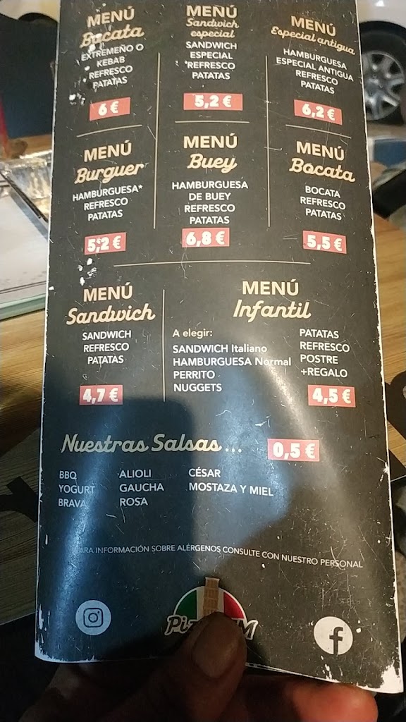 Pizza Burger JM — Carta