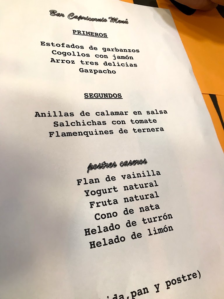 Restaurante chino Capricornio — Carta