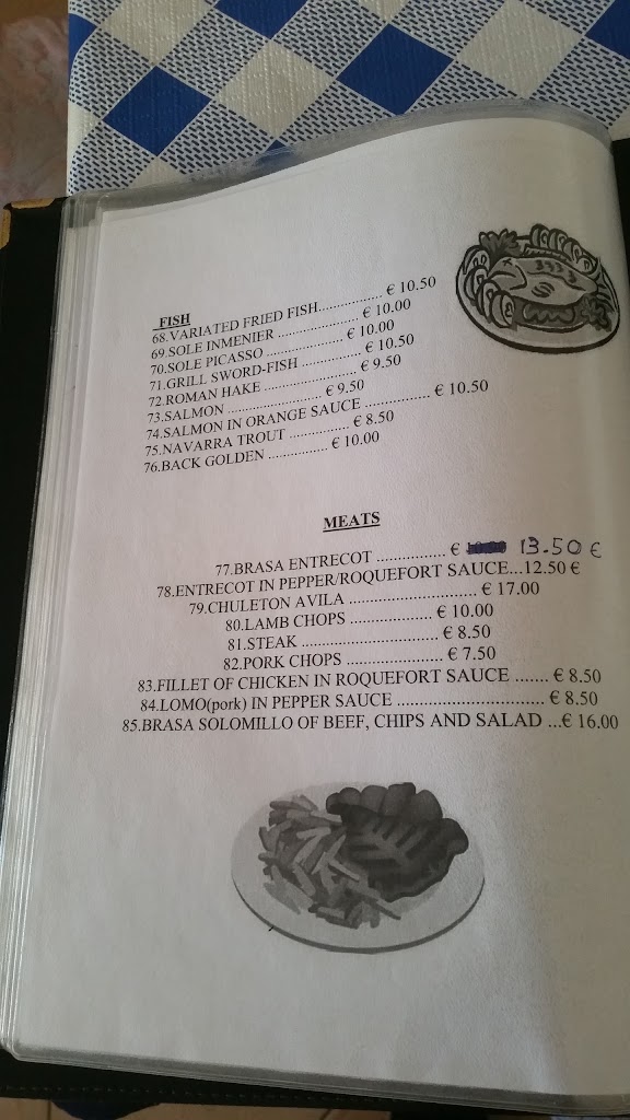 Restaurante Bar Pueblo Espanol — Carta