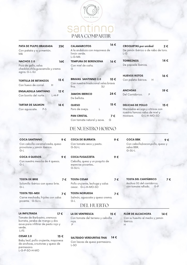 Restaurante Santinno — Carta