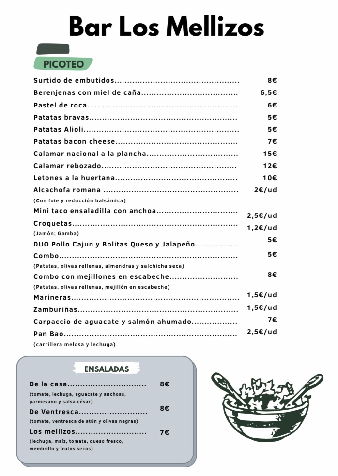 Bar Los Mellizos — Carta