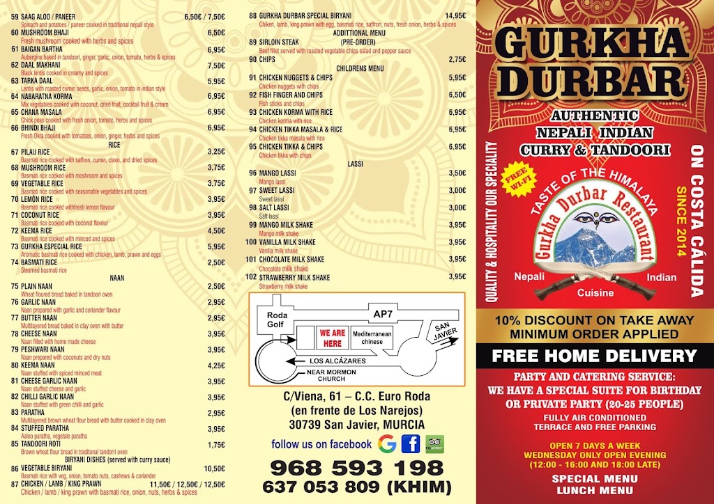 Gurkha Durbar restaurante nepali — Carta