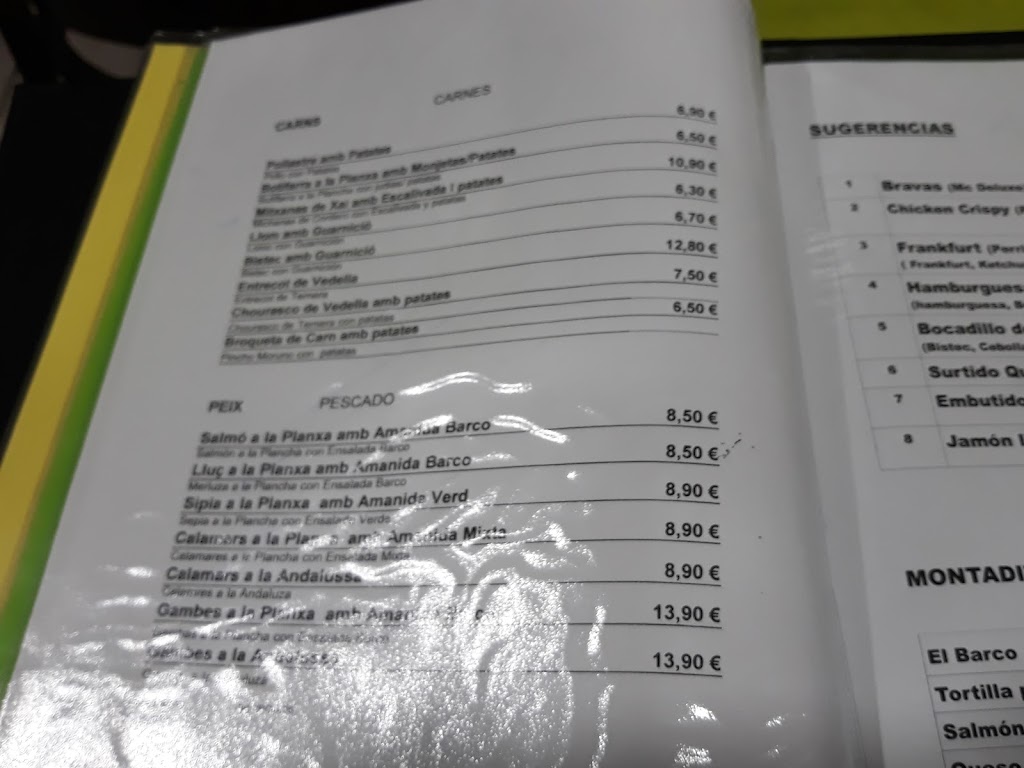 Bar Restaurante El Barco — Carta