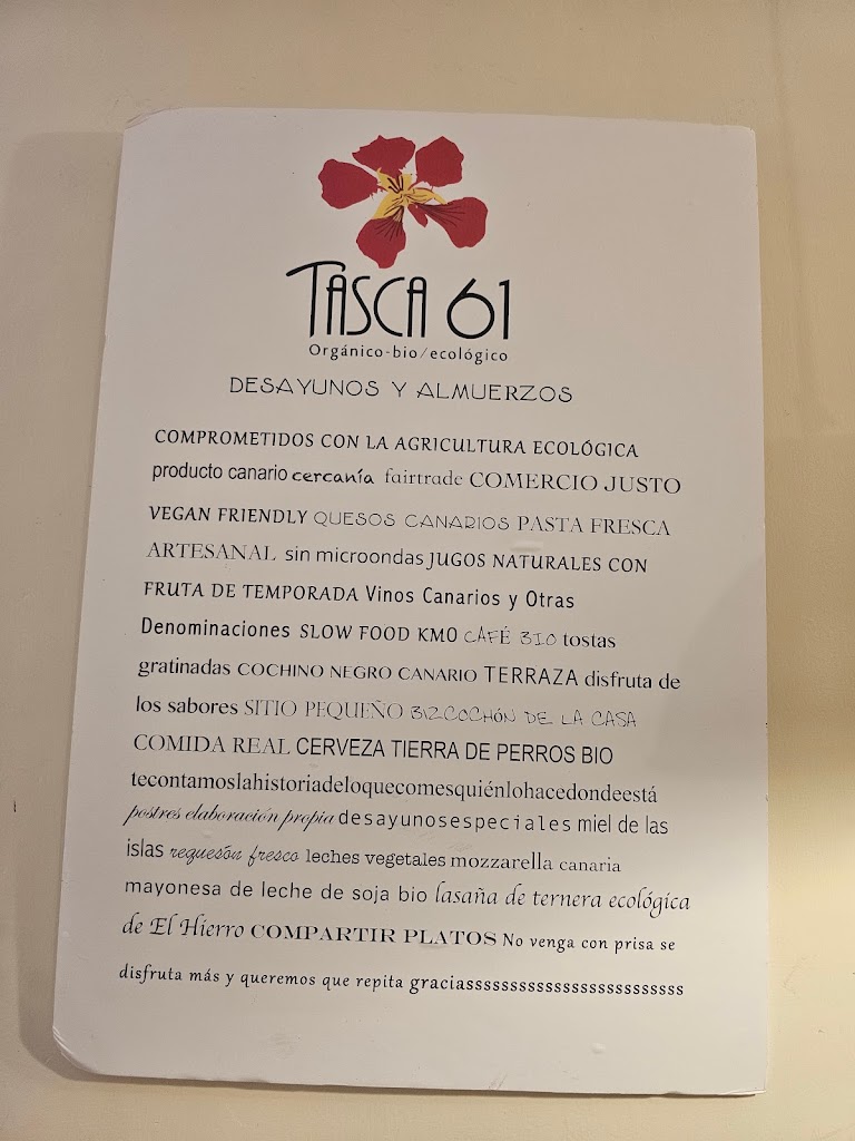 Tasca 61 ORGANICO/BIO/ECO — Carta