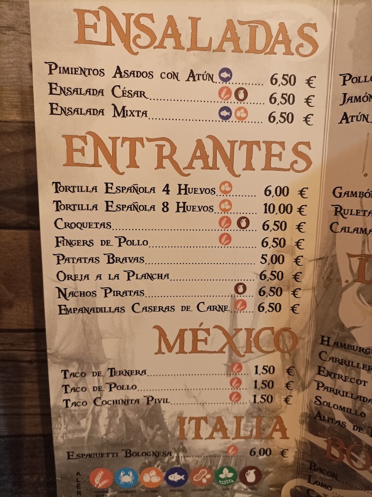 Bar Pirata — Carta
