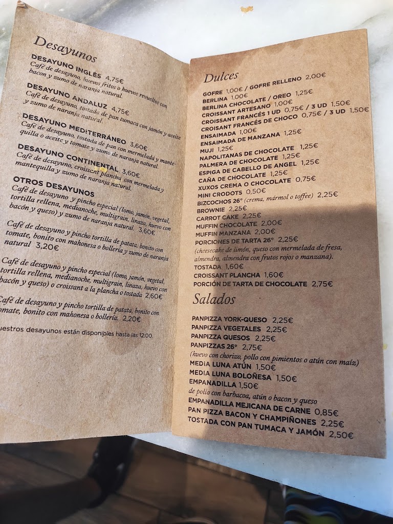 Cafeteria 26o — Carta