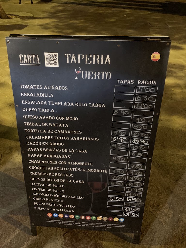 Restaurante Taperia puerto — Carta