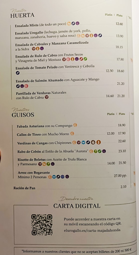El Urogallo Majadahonda — Carta