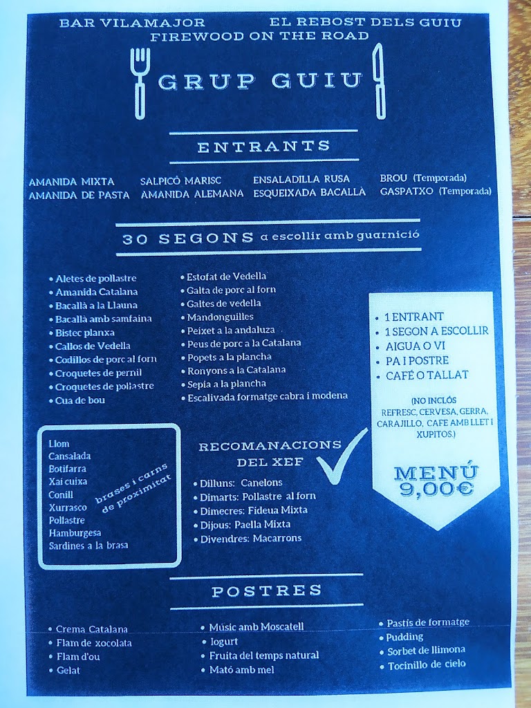 El Rebost dels Guiu Cafe - Bar (Bar Vilamajor) — Carta