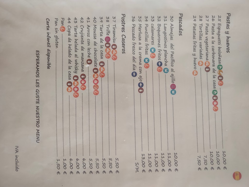 Restaurante Sabina — Carta