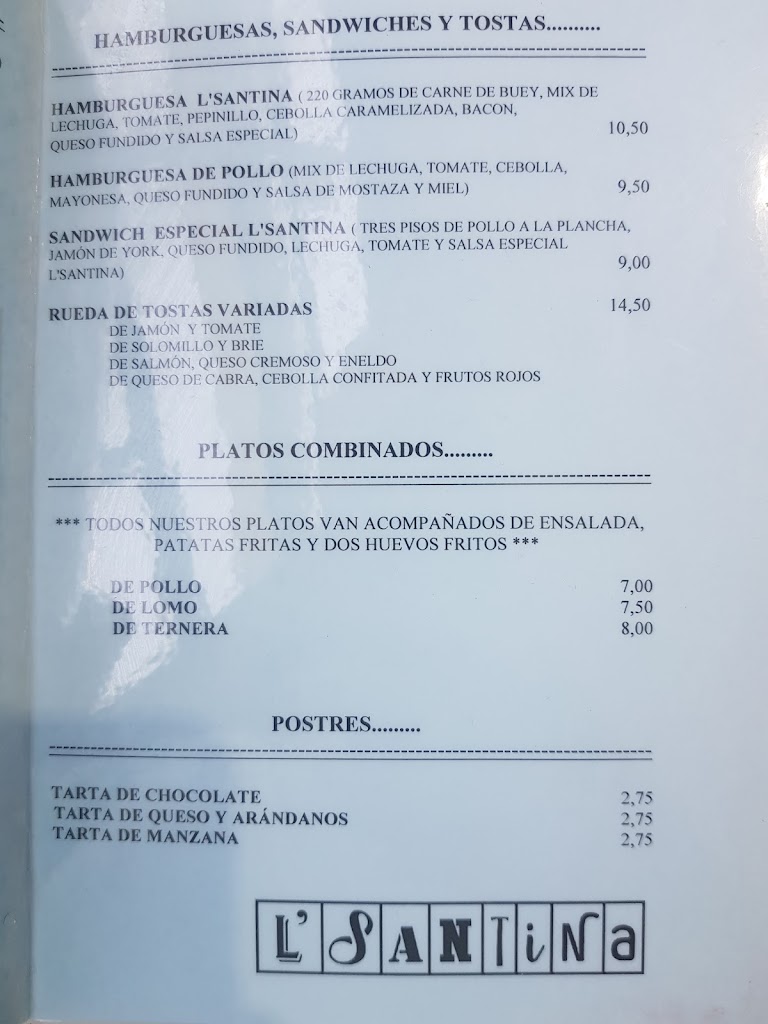 Bar L'Santina — Carta