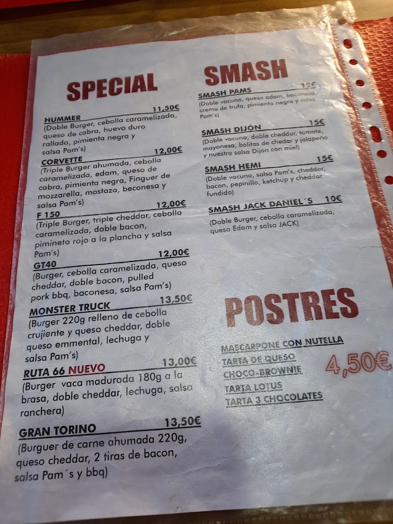 Pam's Gastrobar — Carta