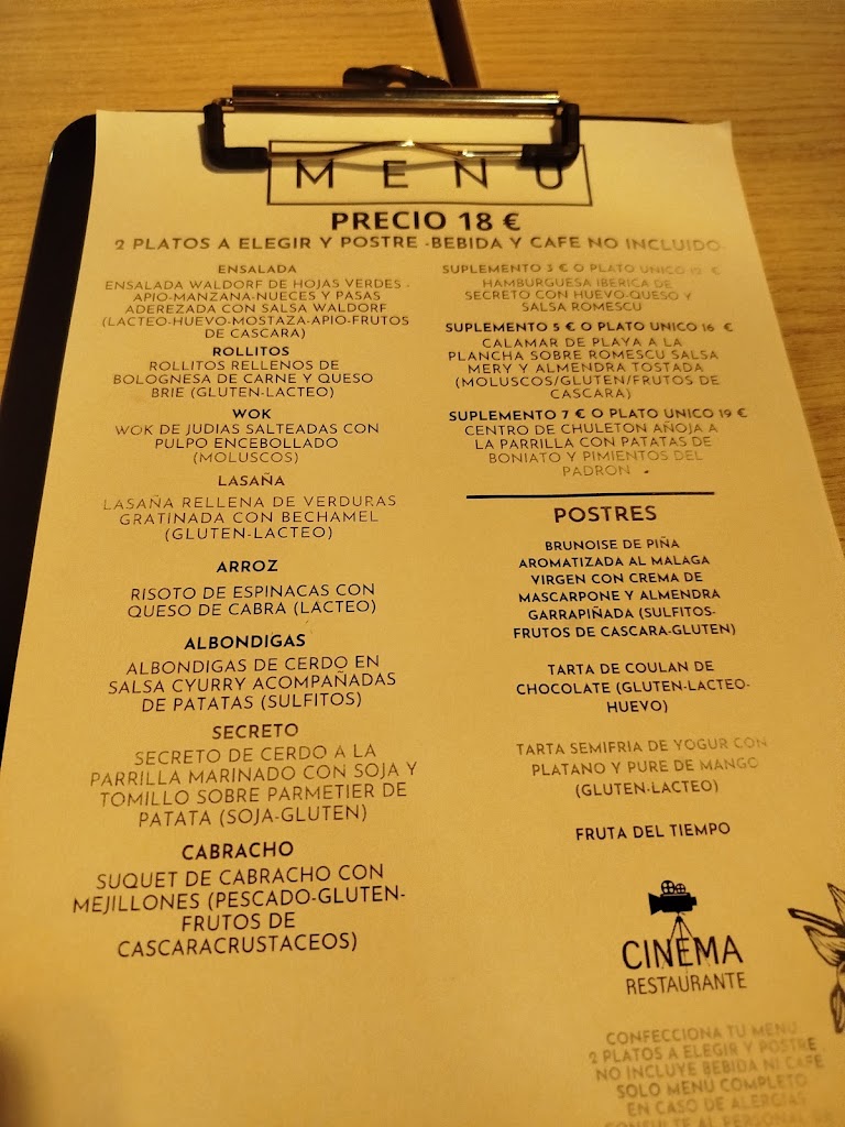 Restaurante Cafe Cinema — Carta
