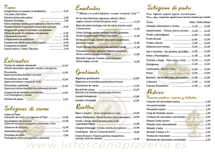 LA TOSCANA PIZZERIA HUESCA — Carta