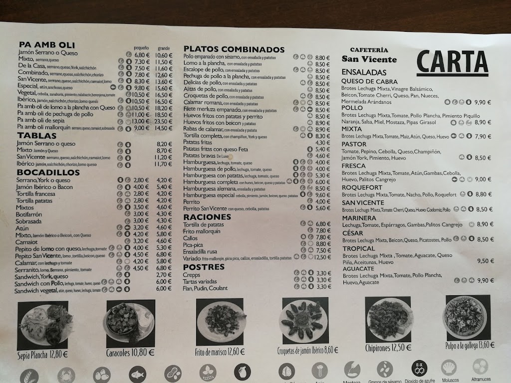 Cafeteria San Vicente — Carta