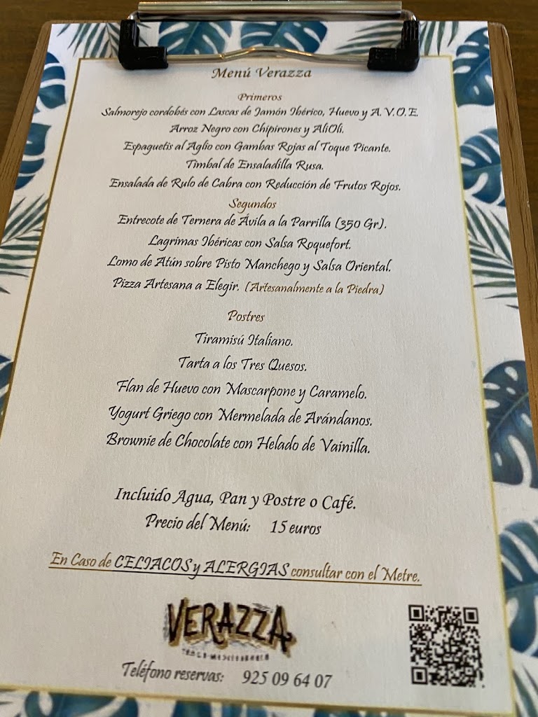 Restaurante Verazza — Carta