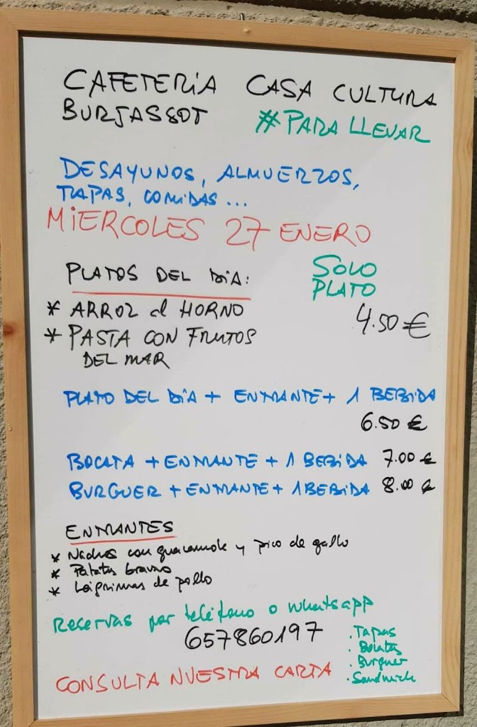 Cafeteria Casa Cultura Burjassot — Carta
