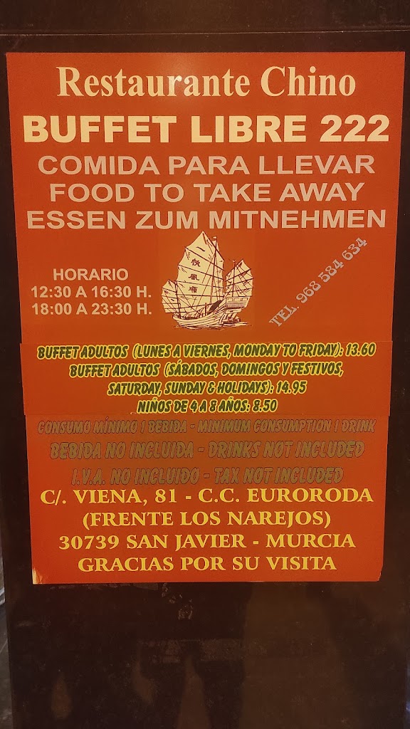 Restaurante Asia 222 buffet — Carta