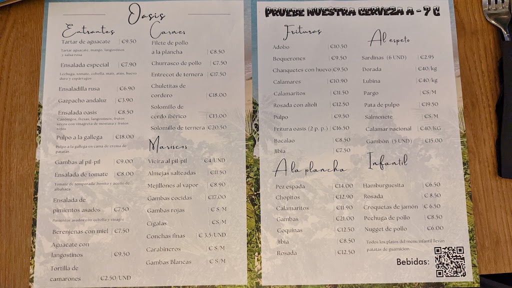 Chiringuito Oasis Beach Restaurant Rincon De La Victoria — Carta