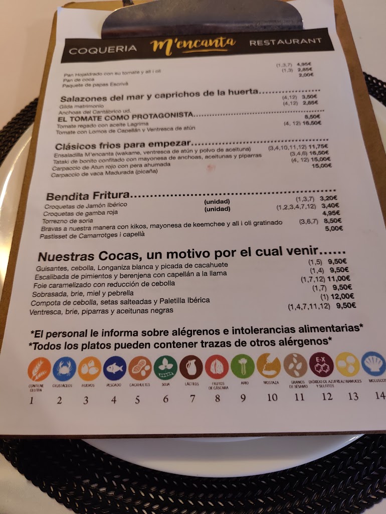 Restaurante M'encanta Coqueria Oliva — Carta