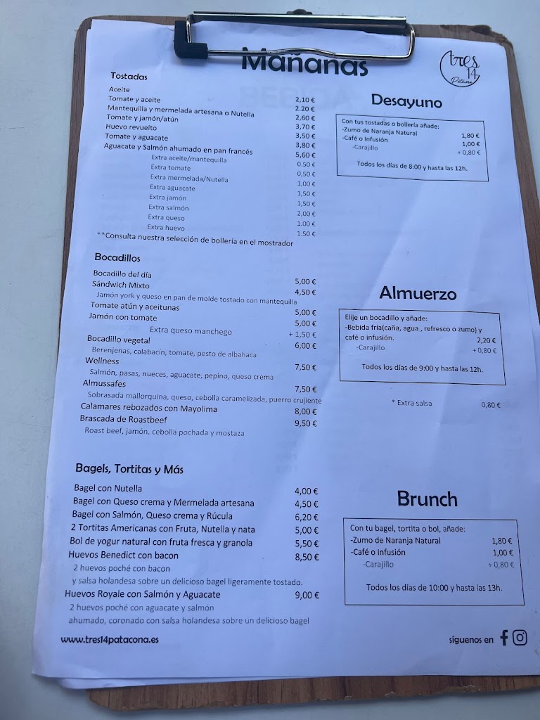 Tres 14 Patacona — Carta